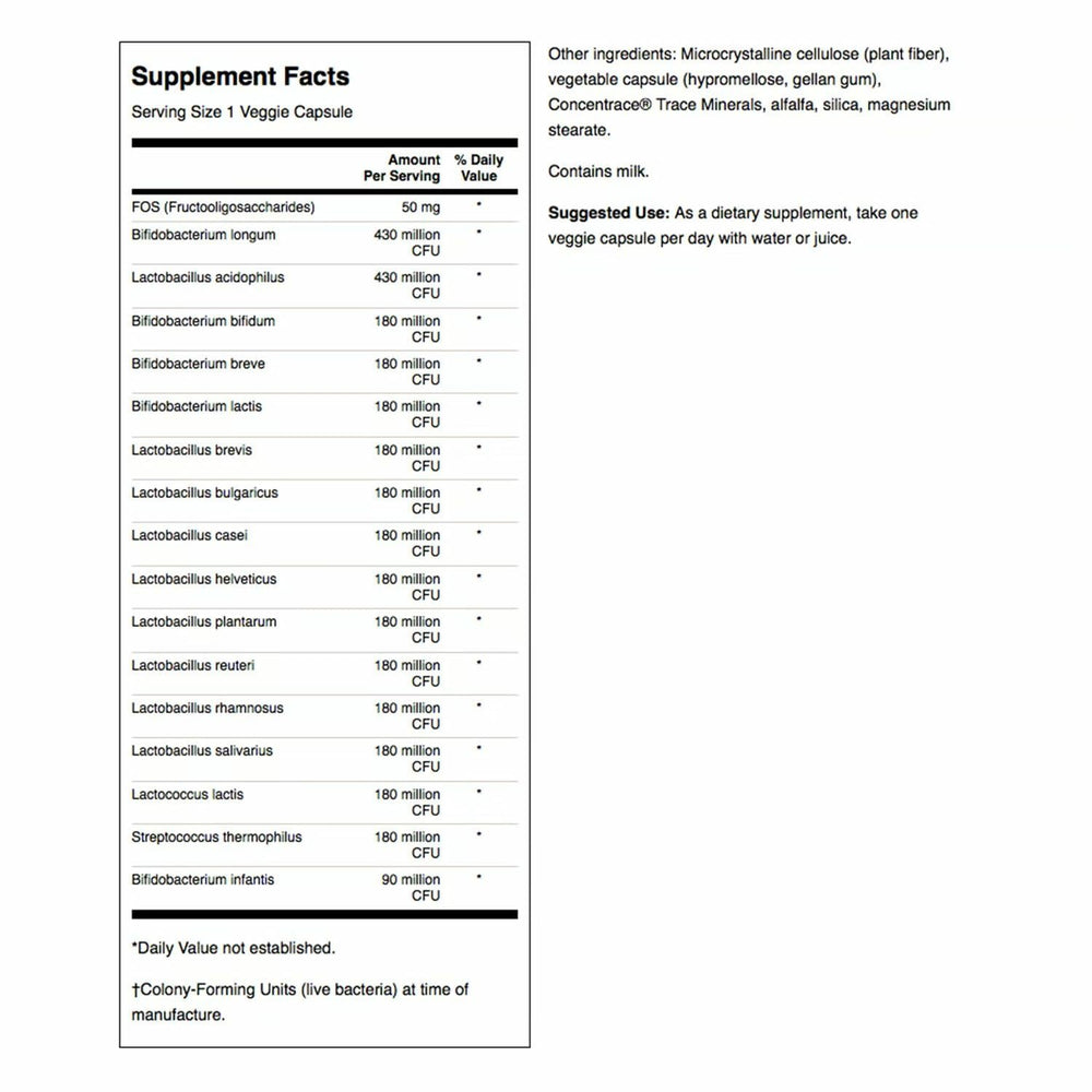 Close-up of Swanson probiotic bottle label