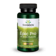 Swanson Epic-Pro 25-Strain Probiotic DRcaps Veggie Capsule bottle for digestive health and immune support