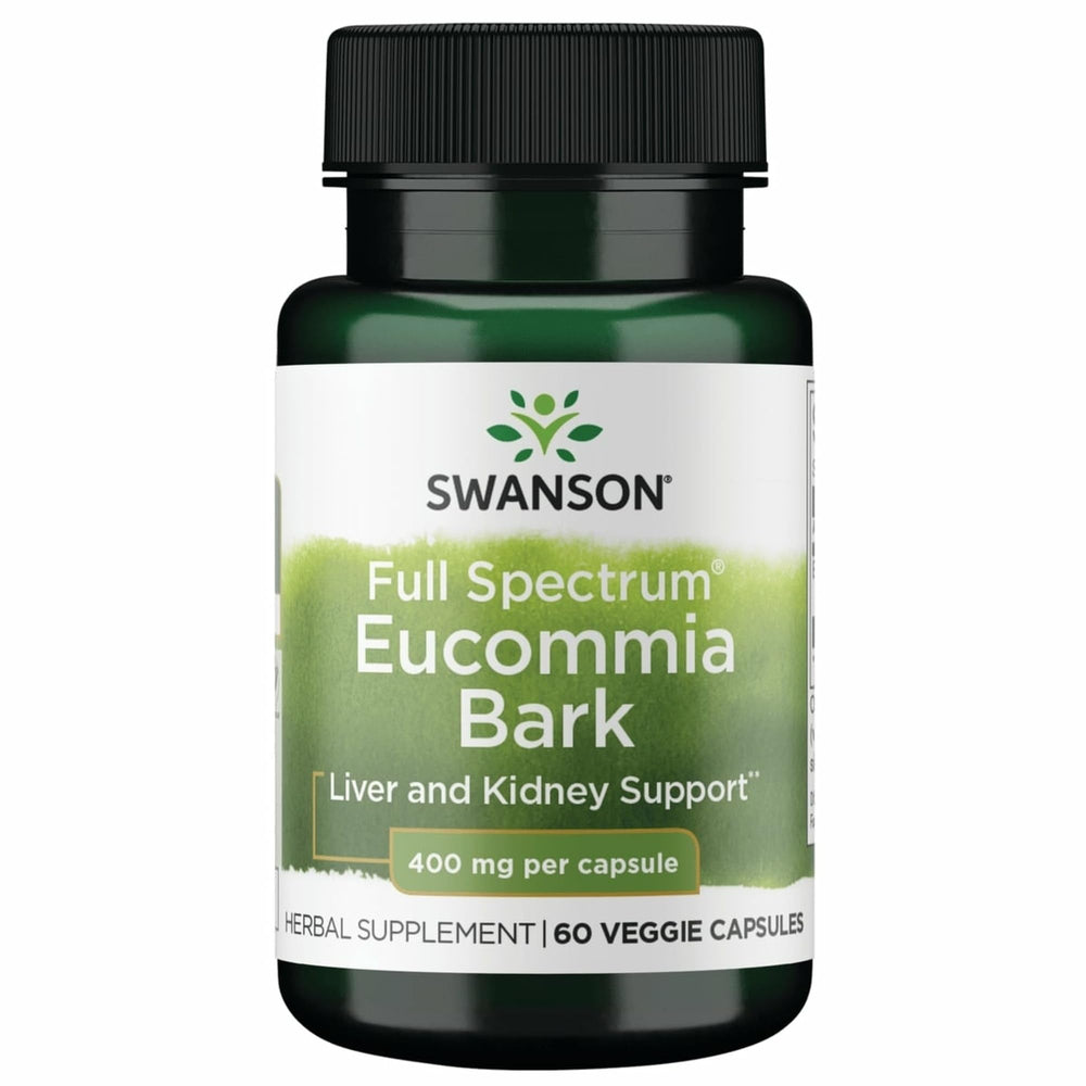 Swanson Eucommia Bark 400 mg bottle and capsules