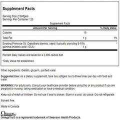 Closeup of Swanson Evening Primrose Oil bottle and softgels