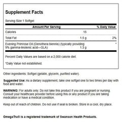 Swanson Evening Primrose Oil Omegatru 1300 mg bottle – label close-up