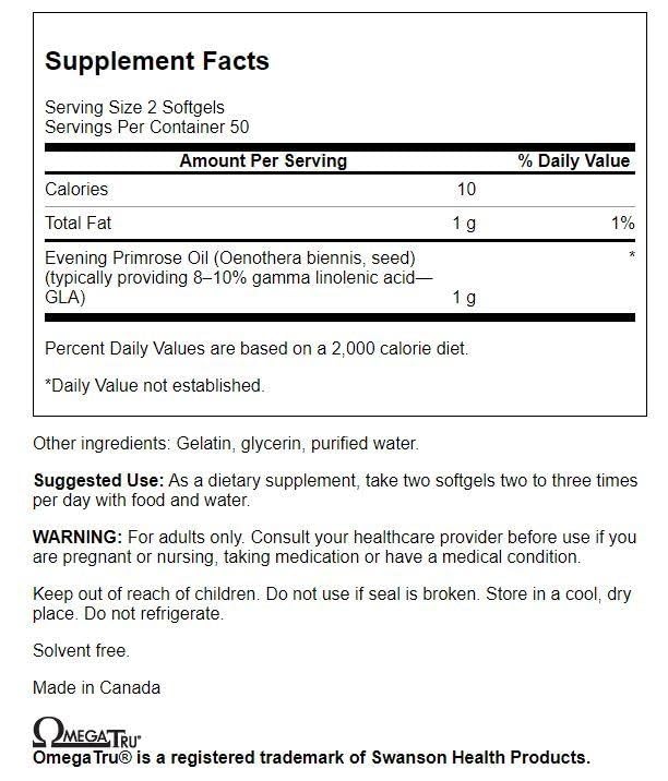 Close-up of Swanson Evening Primrose Oil Omegatru softgels