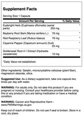 Back view of Swanson Eyebright Combination 100 Cap bottle showing supplement facts