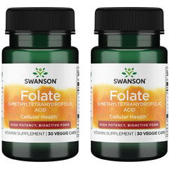 Swanson Folate 5-MTHF bottle label – 800 mcg DFE, 30 vegetarian capsules (2 pack)