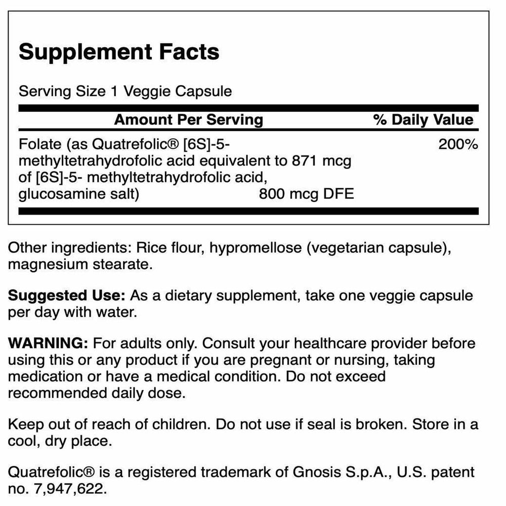 Swanson Folate 5-MTHF capsules in bottle