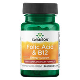 Swanson Folic Acid & Vitamin B-12 30 Veg Capsules bottle – front view