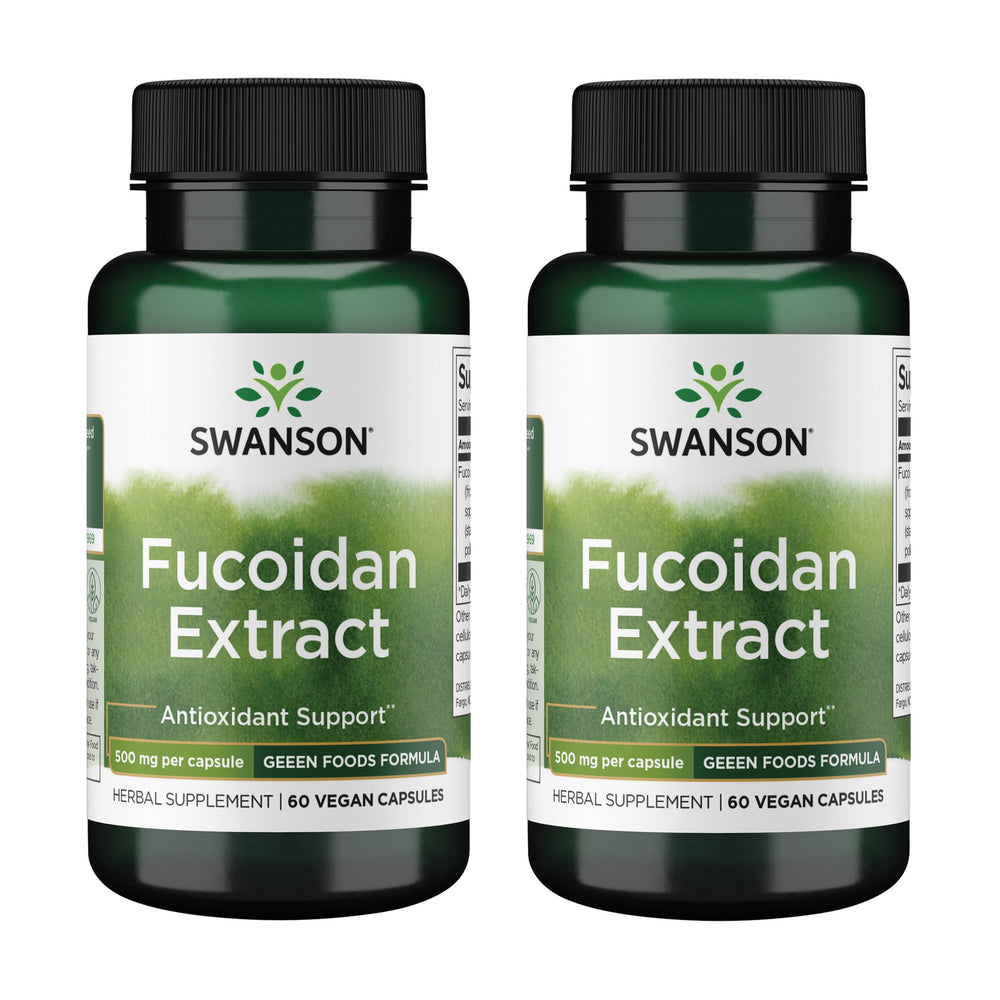 Bottle of Swanson Fucoidan Extract with 60 capsules (500mg each) in a 2-pack