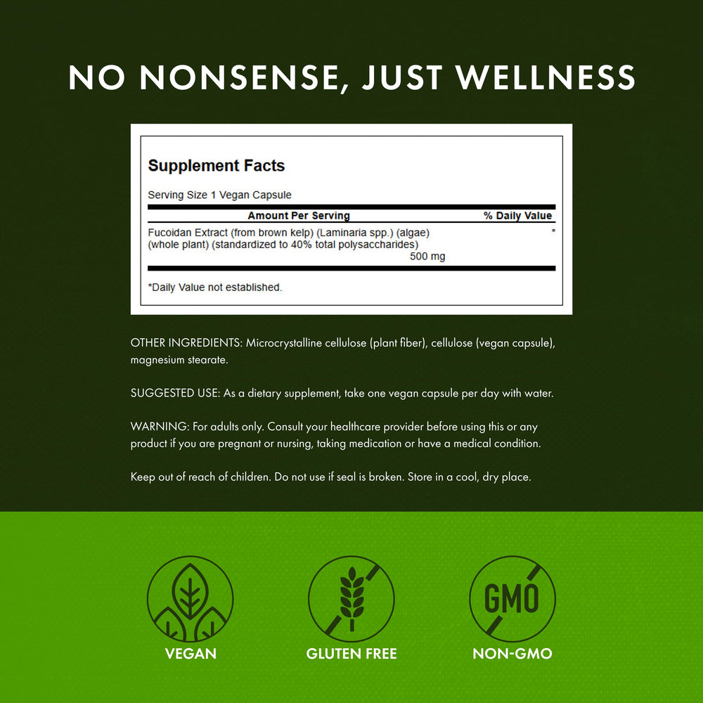 Swanson Fucoidan Extract capsules showing 500mg per capsule