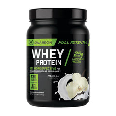Swanson Full Potential Whey Protein Vanilla tub with scoop