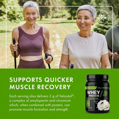 Whey protein powder and vanilla flavor with scoop