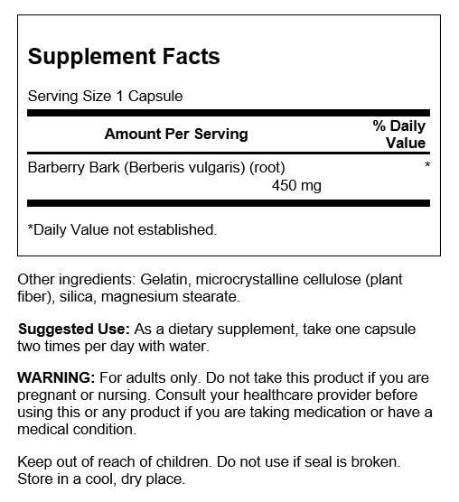 Swanson Full Spectrum Barberry Root Bark 450mg 60 Capsules Pack Shot