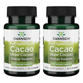Swanson Full Spectrum Cacao (Raw Cocoa) bottle with 60 capsules, 400 mg each - 2-pack