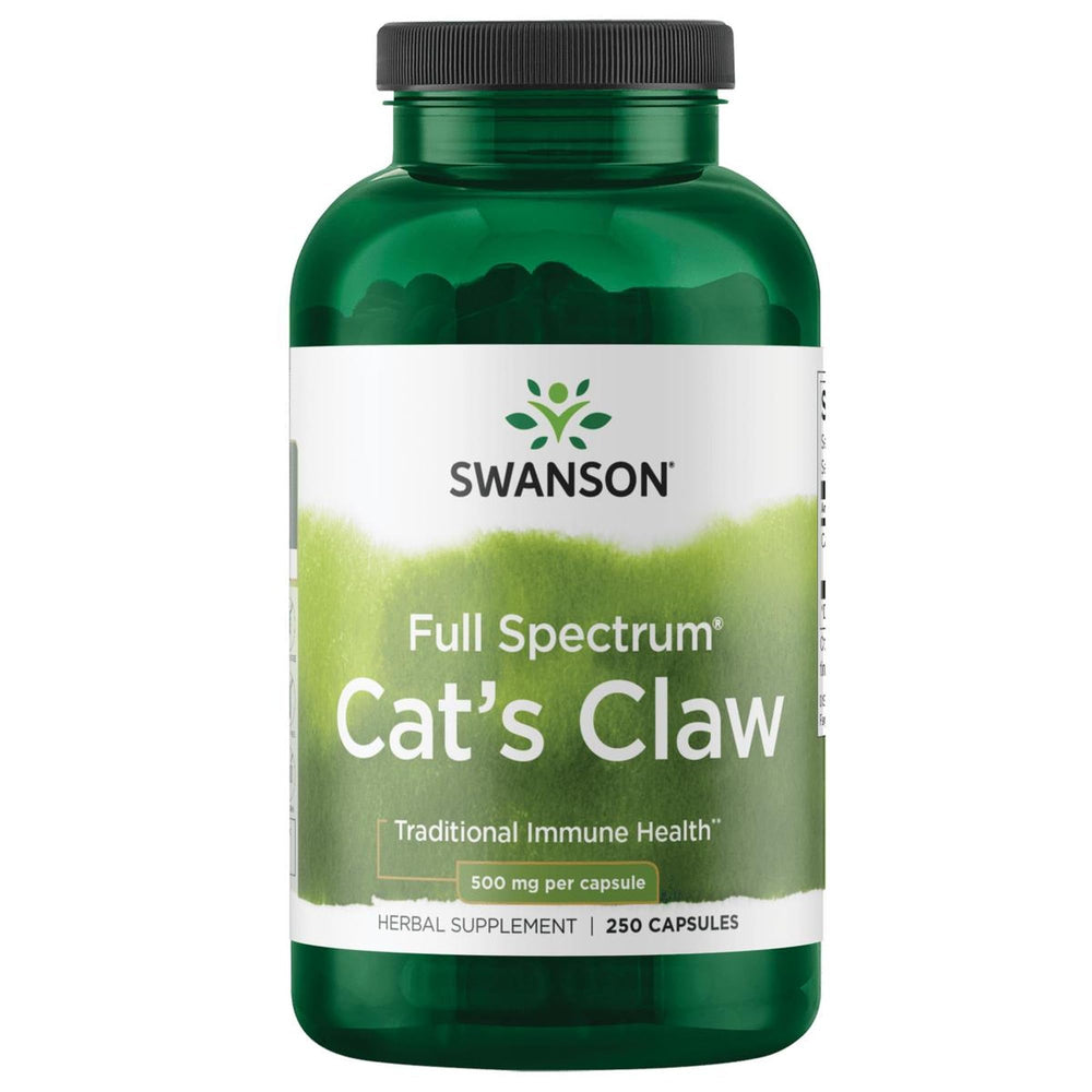 Bottle of Swanson Full Spectrum Cat's Claw 500 mg capsules