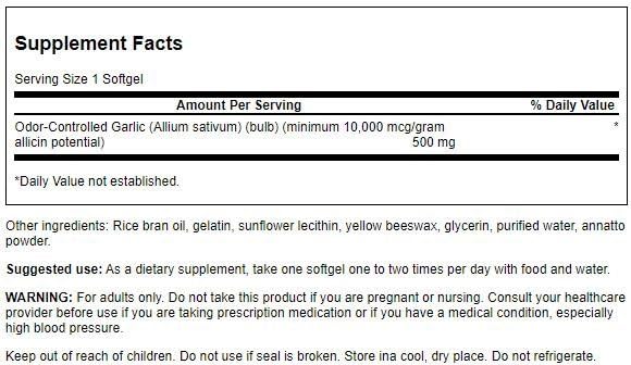 Close-up of Swanson Garlic 500 mg 60 Softgels bottle