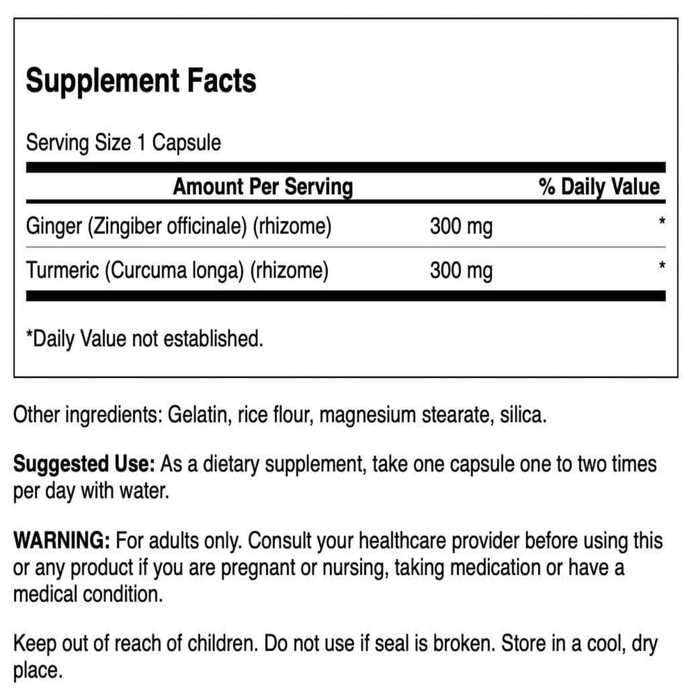Bottle of Swanson Ginger & Turmeric 60 capsules on white background