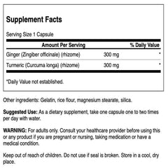Bottle of Swanson Ginger & Turmeric 60 capsules on white background
