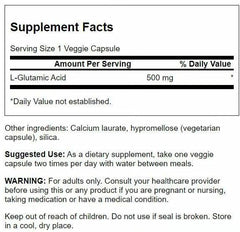 Swanson label close-up for Glutamic Acid 500 mg 3-pack