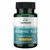 Swanson Glutamic Acid 500 mg bottle demonstrates a standard capsule supplement for cognitive support potential