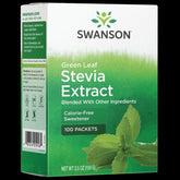 Box of Swanson Green Leaf Stevia Extract 100-pack Packets
