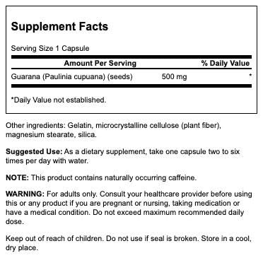 Close-up of Swanson Guarana capsules