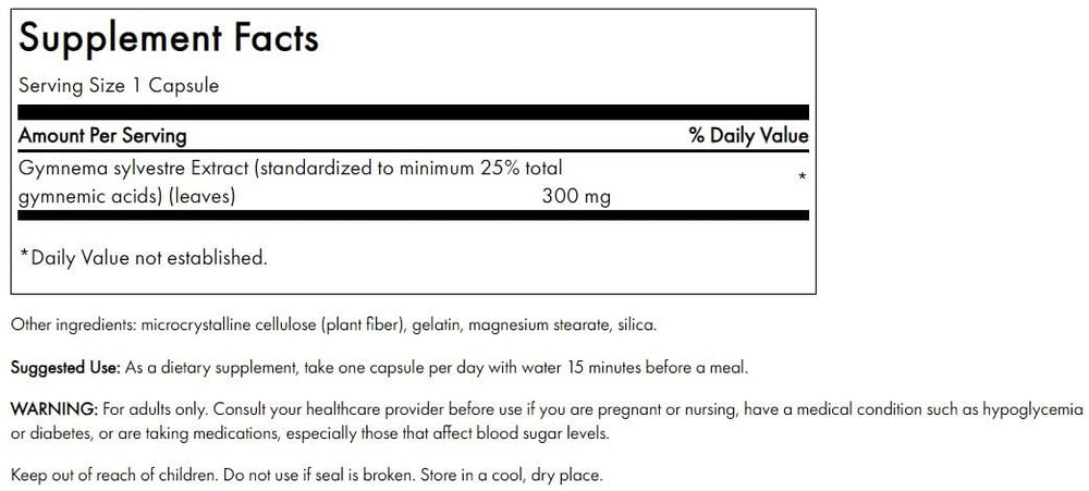 Swanson Gymnema Sylvestre Extract 300 mg bottle – label and capsules