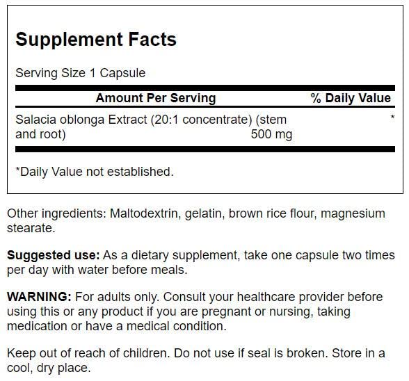Close-up of Swanson Herb Salacia Oblonga capsules