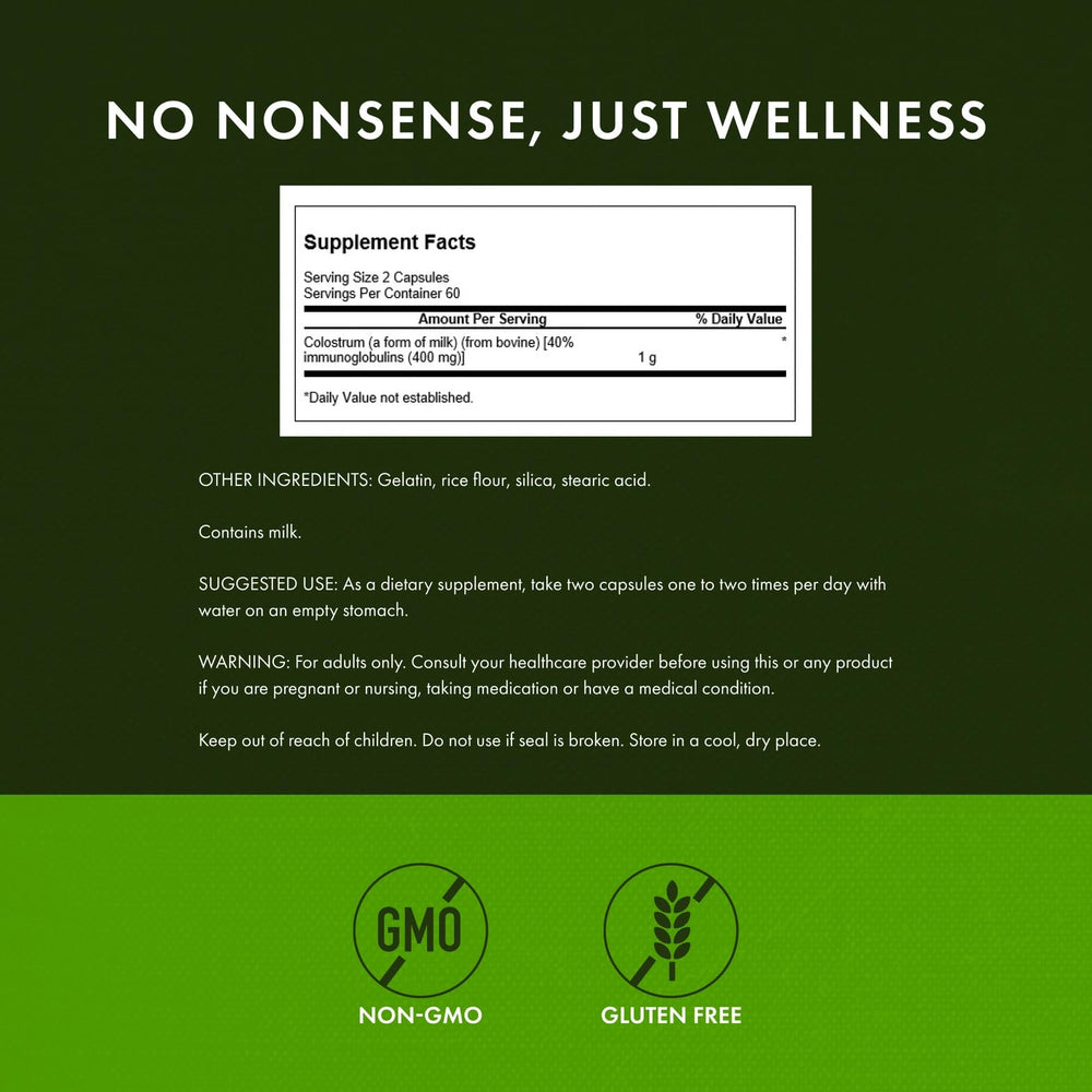 Close-up of Swanson High Ig Colostrum 500 mg label