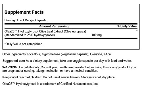 Label close-up: Swanson HRB Olive Leaf Extract 100MG