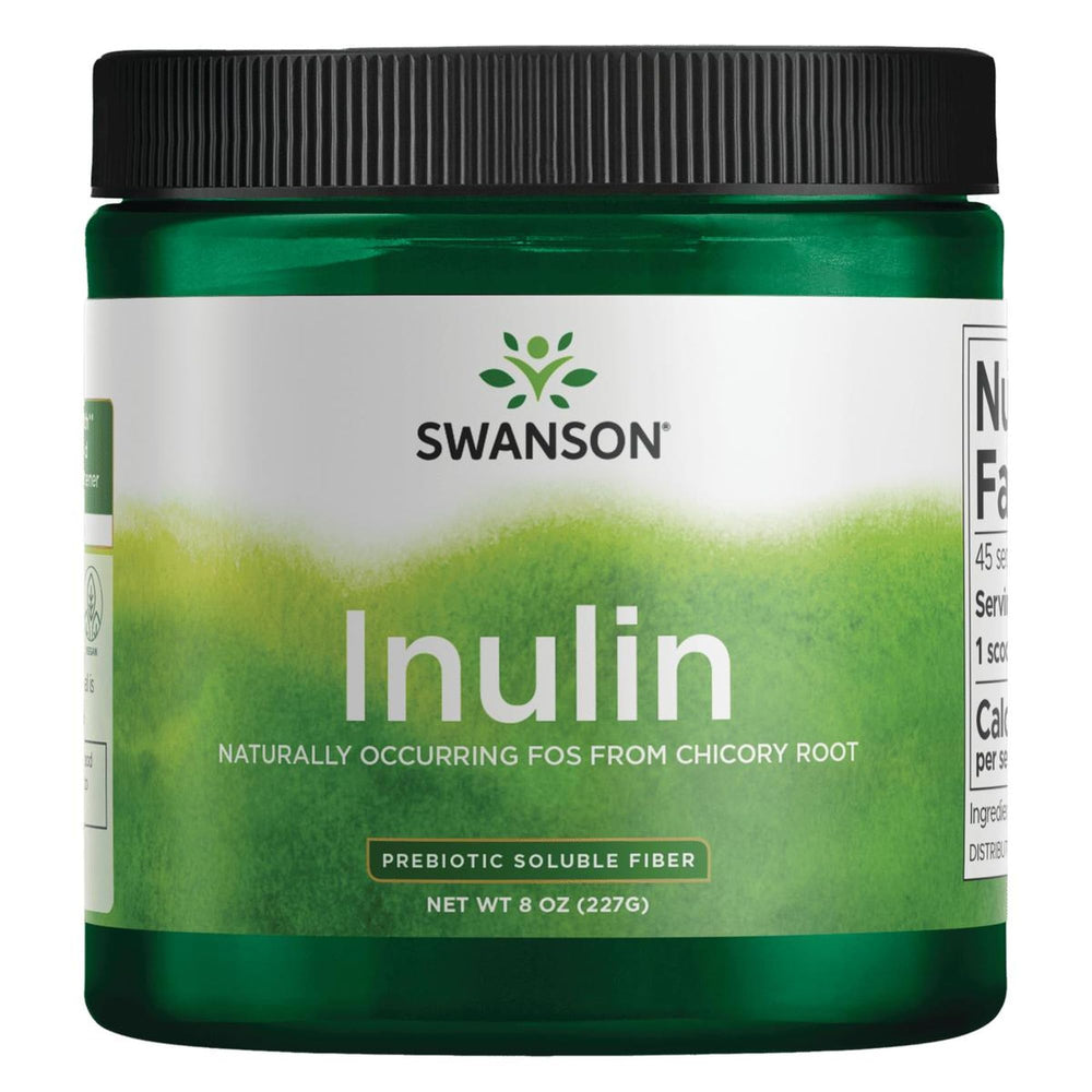 Swanson Inulin prebiotic fiber powder label on 8 oz container