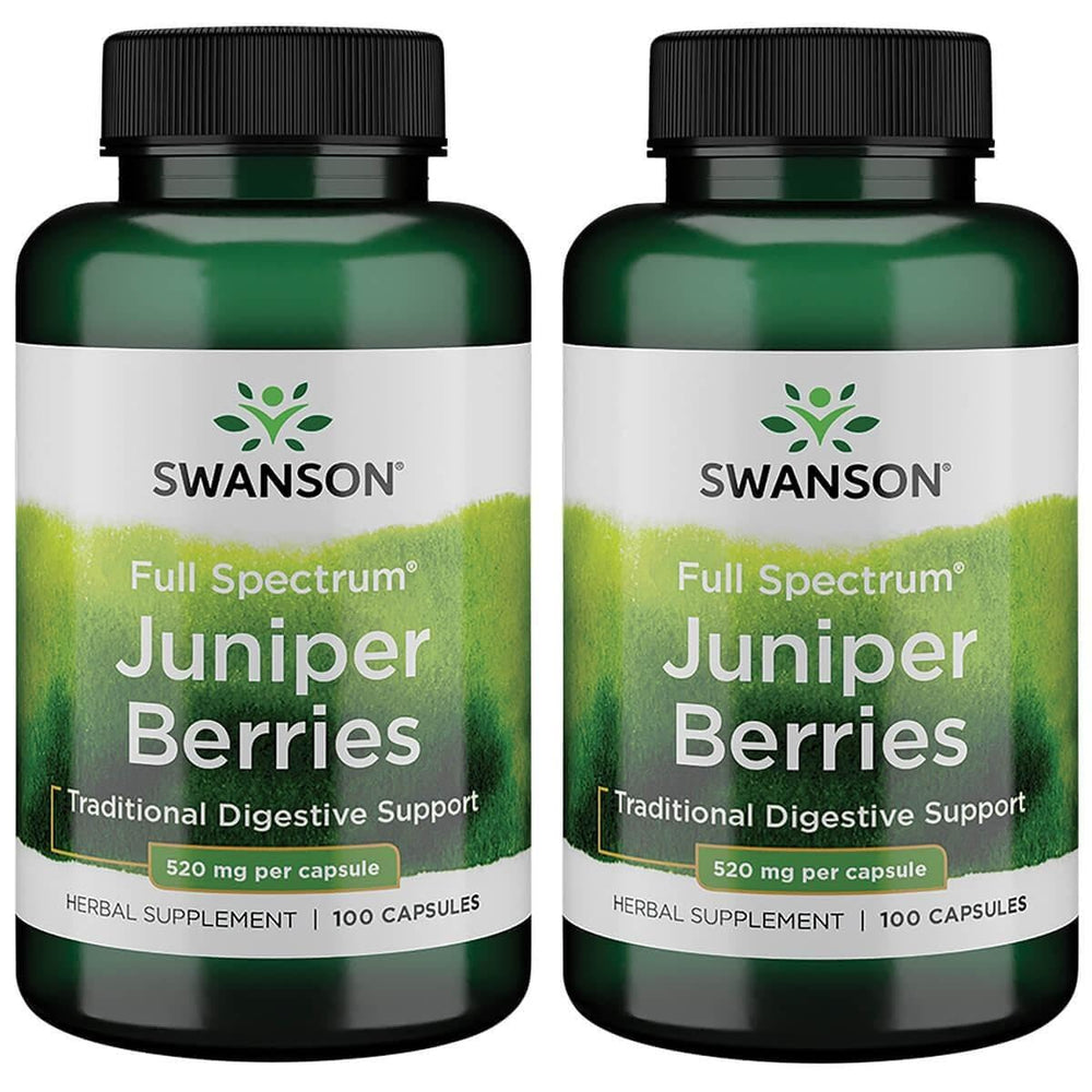 Juniper Berries supplement bottle, 520 mg per capsule, 100 capsules, 2-pack