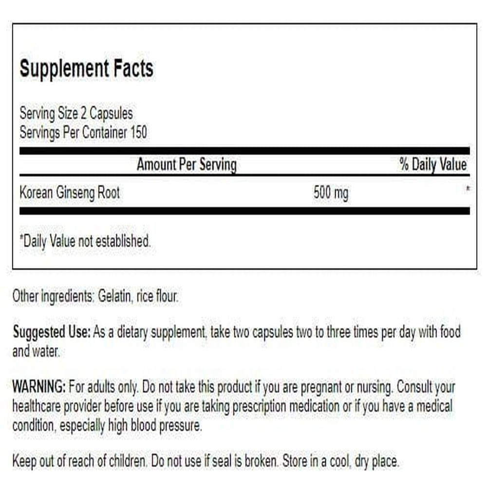 Swanson Korean Ginseng 250 mg bottle label