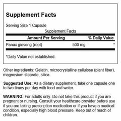 Close-up of Swanson Korean Ginseng 500 mg label