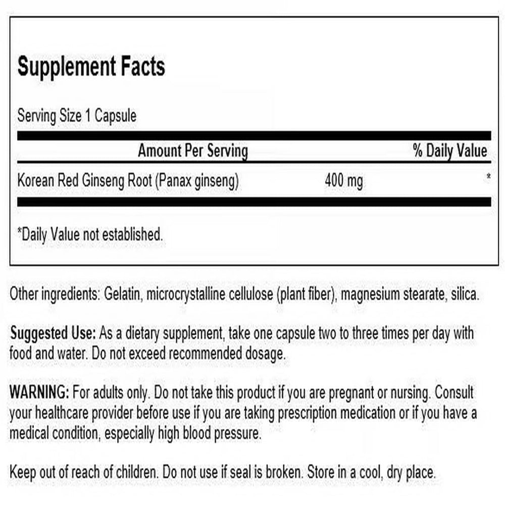 Bottle of Swanson Full-Spectrum Korean Red Ginseng Root 400 mg with 90 capsules