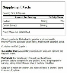 Close-up of 500 mg oyster extract capsules