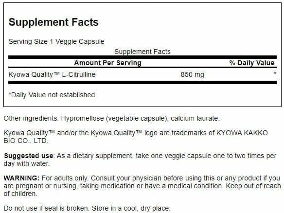 Close-up of Swanson L-Citrulline label
