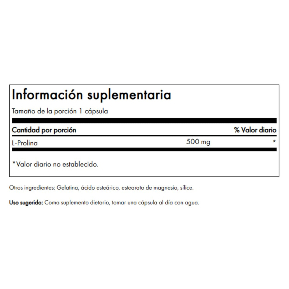 Close-up of Swanson L-Proline 500 mg capsules in a bottle