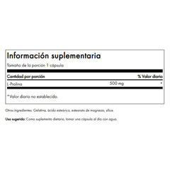 Close-up of Swanson L-Proline 500 mg capsules in a bottle