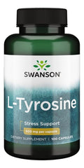Swanson L-Tyrosine packaging, full-spectrum plant-based formula supporting stress resilience and clarity