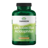 Bottle of Swanson Lactobacillus Acidophilus with label showing 1 Billion CFU per capsule, 250 capsules