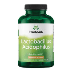 Bottle of Swanson Lactobacillus Acidophilus with label showing 1 Billion CFU per capsule, 250 capsules