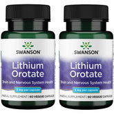 Front view of Swanson Lithium Orotate 5 mg 60 veggie capsules 2-pack