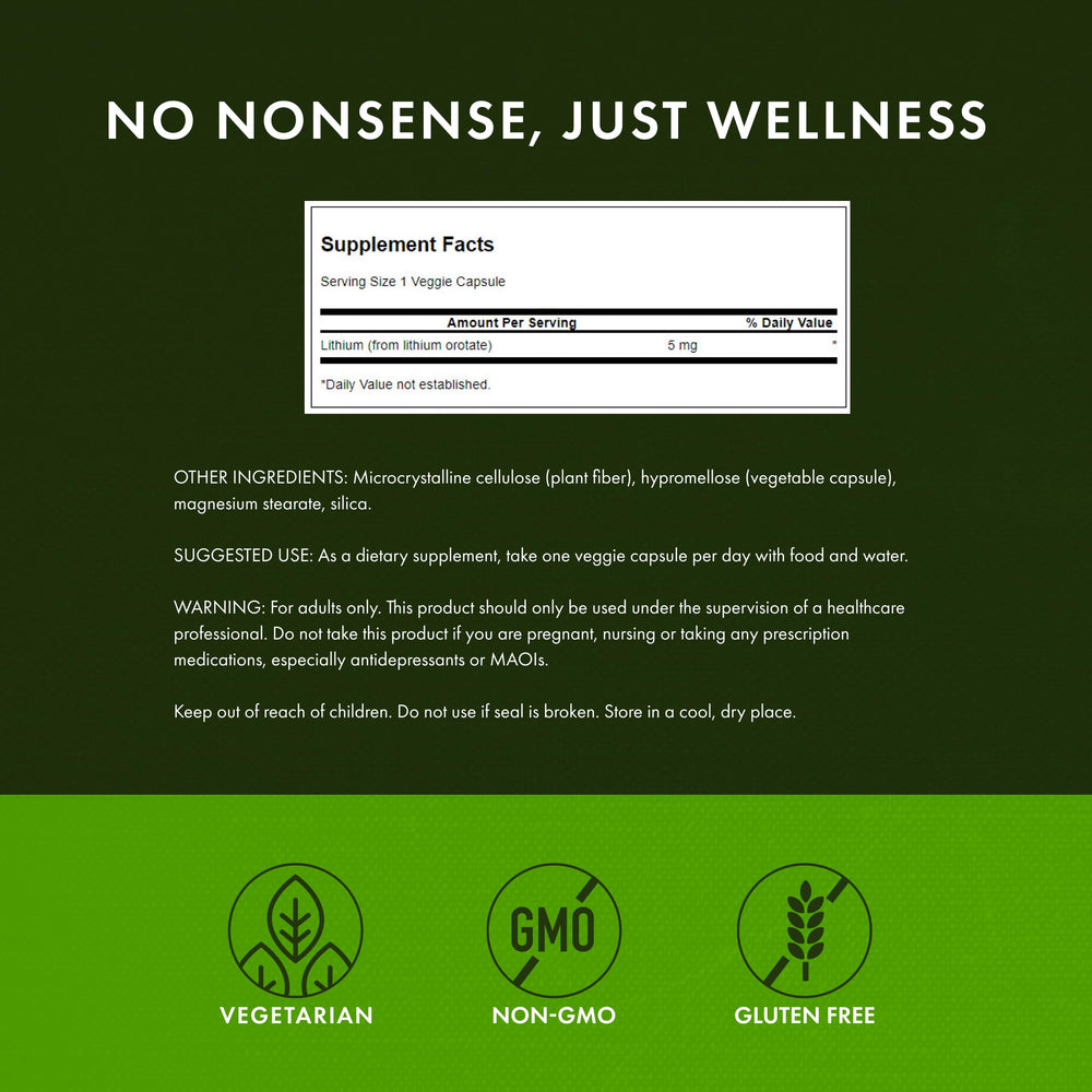 Swanson Lithium Orotate ingredients label
