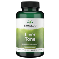 Swanson Liver Tone bottle front with capsules for liver support.