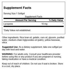 Swanson Lycopene 10mg bottle label shows full-spectrum plant ingredients for wellness