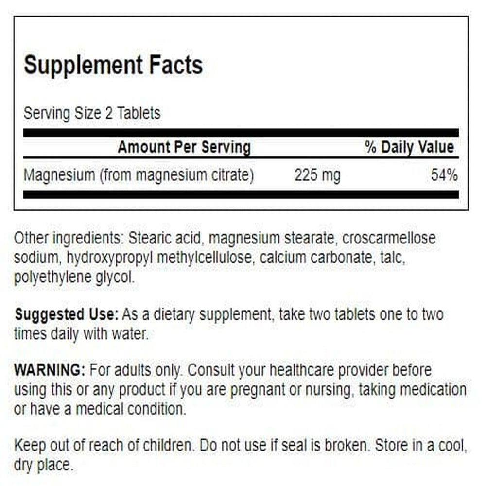 Close-up of Swanson Magnesium Citrate 112.5 mg 240 tabs bottle