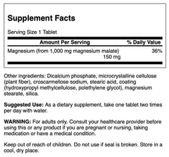 Swanson Magnesium Malate supplement with malic acid - vegetarian formula - 60 tablets