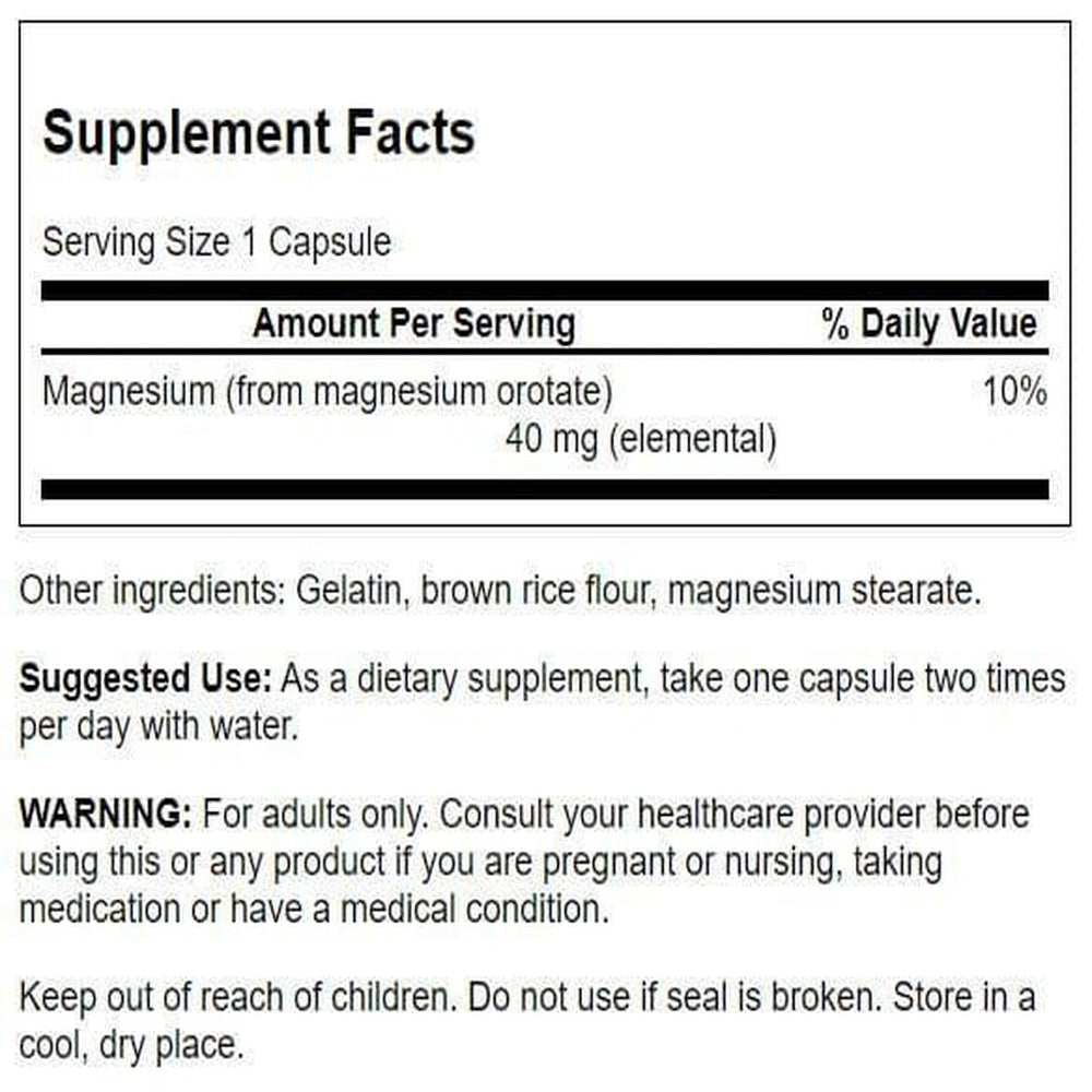 Close-up of Swanson Magnesium Orotate bottle label