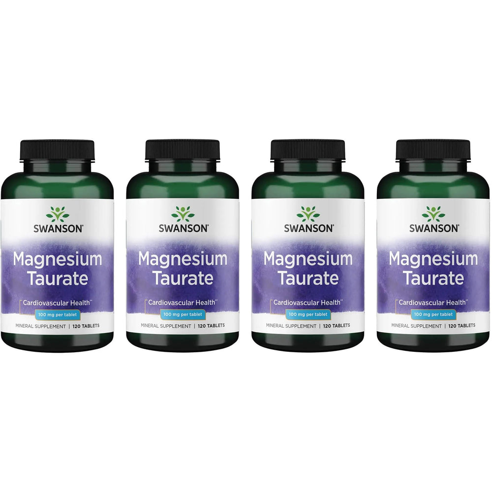 Swanson Magnesium Taurate bottle with 120 tablets - 4 pack - front view