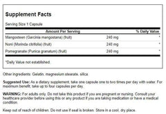Swanson Mangosteen/Pomegranate/Noni Complex bottle label with capsules