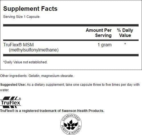 Swanson MSM 1000 mg capsules – bottle label close-up